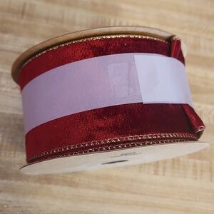 Vitalizart Red wired velvet ribbon with a gold edge 2.5” 10 yards